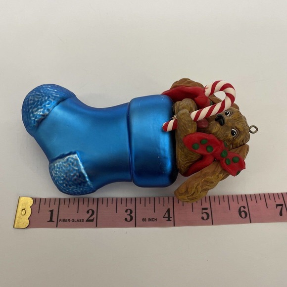 Department 56 Large Glass Christmas Noel Stocking Dog Ornament‎ - Picture 7 of 11